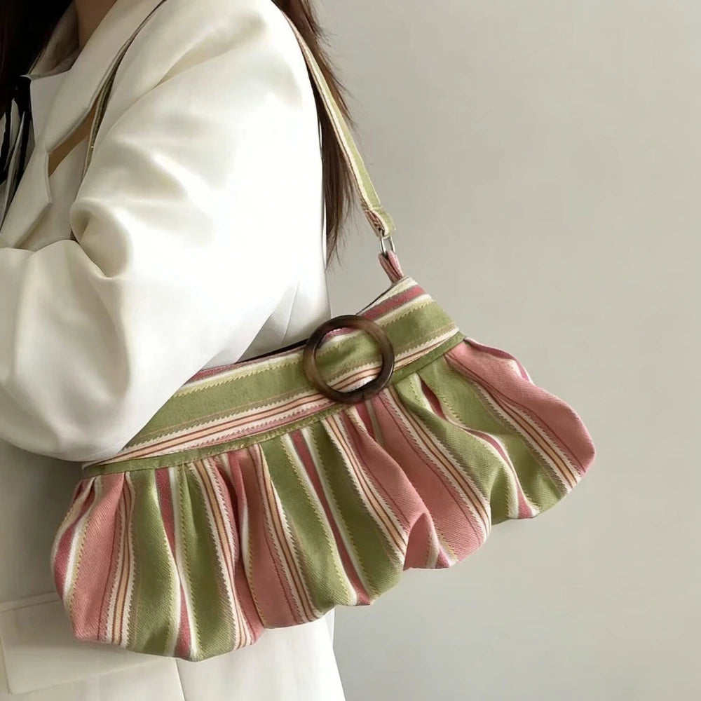 Y2K striped leopard shoulder bag for women, vintage luxury handbag design