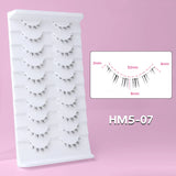 10 pairs of HSF Marketplace false bottom eyelashes featuring wispy, small flame design with clear band for Korean makeup and cosplay looks.
