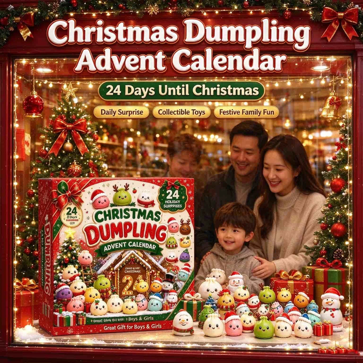 HSF Marketplace 2026 dumpling squishy advent calendar with 24 mini squishy figures for holiday countdown