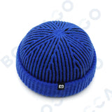 Women's thick striped knitting docker cap warm winter beanie with letter label, vintage retro style for outdoor wear