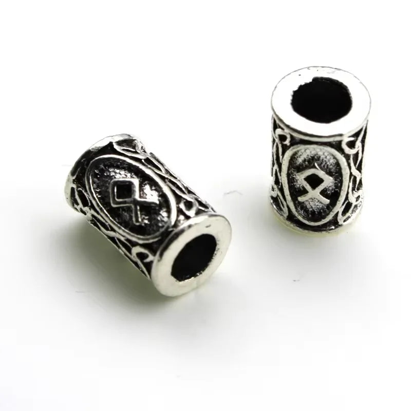 10Pcs/Lot Viking Rune Beads Alloy Tube Spacer Beads Hair Braid Beard Dreadlock Beads Knife Beads Pendant for DIY Jewelry Making