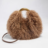 Spice Girl solid color plush women's shoulder handbag with furry texture and elegant handle, casual versatile purse for women.