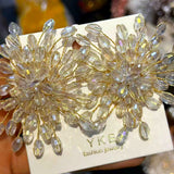 HSF Marketplace sparkling snowflake stud earrings with crystal beaded flower design for bridal wedding jewelry