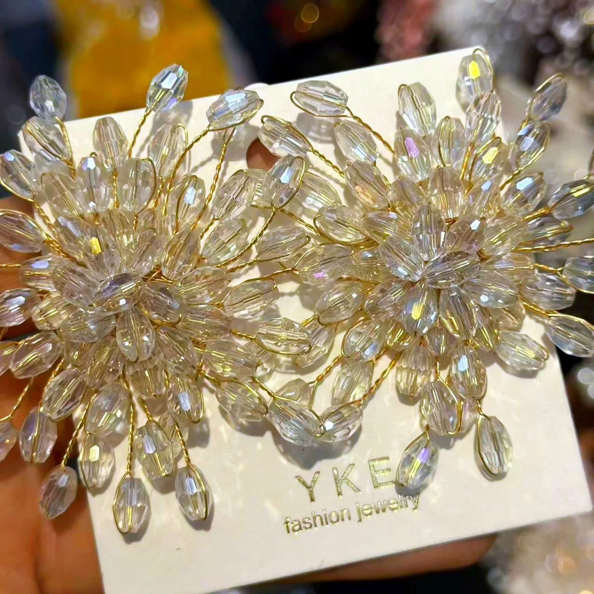HSF Marketplace sparkling snowflake stud earrings with crystal beaded flower design for bridal wedding jewelry