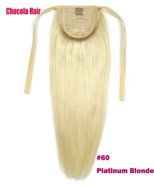Chocola 16-18 inch Brazilian Remy human hair ribbon ponytail clip-in, 60g, straight style