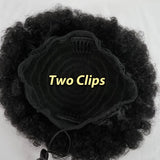 Natural black short voluminous kinky afro puff drawstring human hair bun ponytail chignon for women