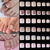 Pink glossy square French tip press-on toenails, short false toe nails set by HSF Marketplace