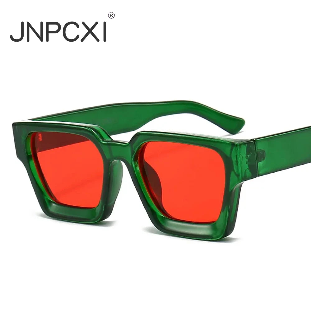 Luxury square fashion sunglasses for women and men featuring retro green frames and UV400 protection, by HSF Marketplace.