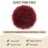 Kinky curly human hair afro puff ponytail drawstring bun hairpiece for Black women; HSF Marketplace