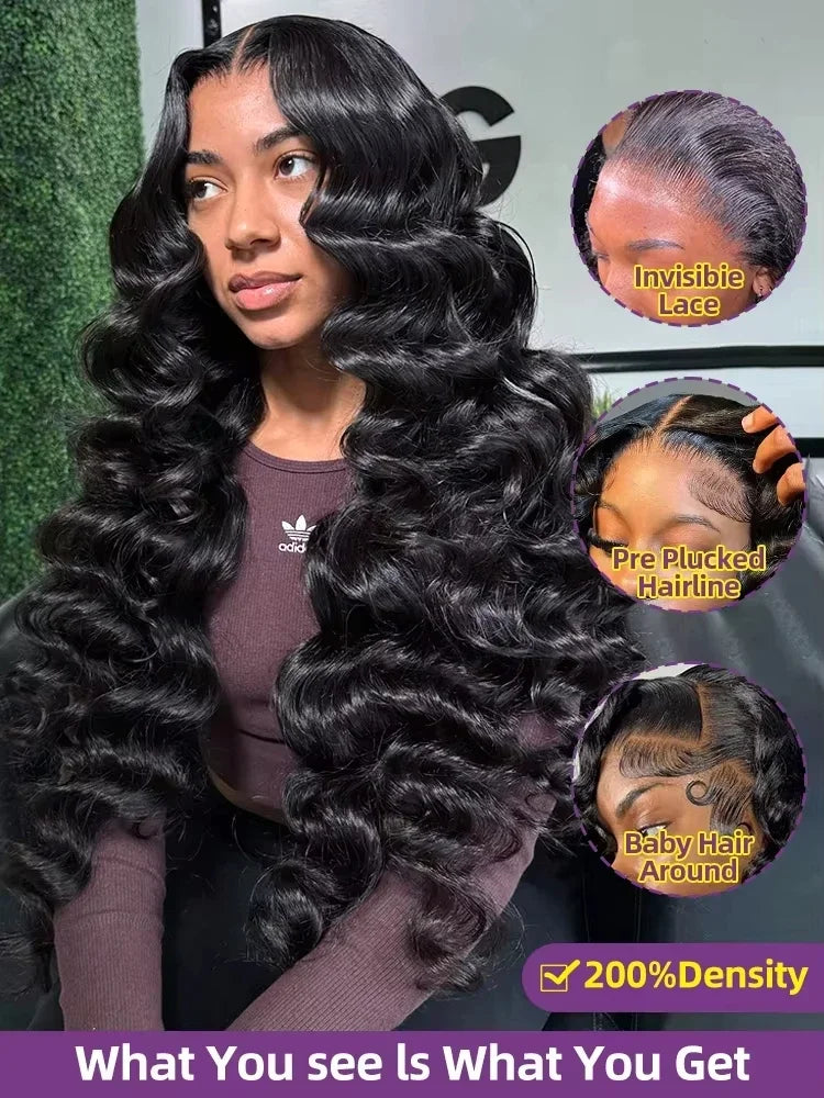 40 Inch Deep Wave Frontal Human Hair Wig 13x6 13x4 HD Transparent Lace Wigs For Women 220 Density Pre Plucked Curly Front Wigs