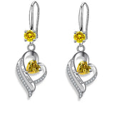 Silver heart drop earrings with colorful zircon for women by HSF Marketplace