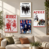 ATEEZ K-pop boy group poster for bedroom and living room decor featuring group members and vibrant design