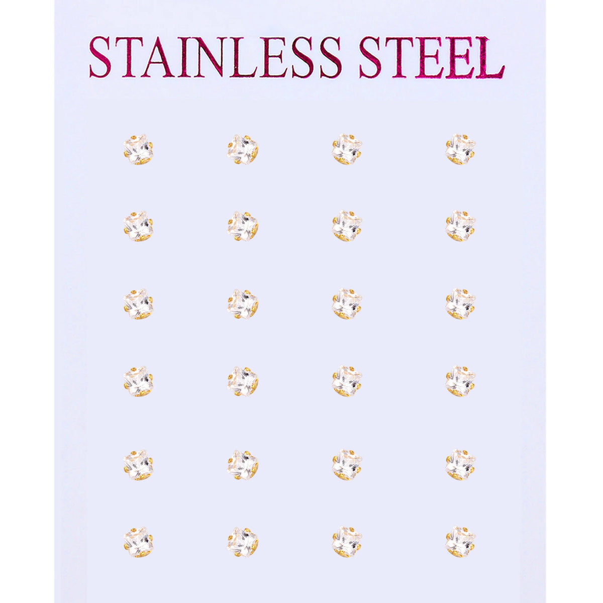 12 pairs white crystal stud earrings set, 2-7mm round and square zircons with golden stainless steel posts