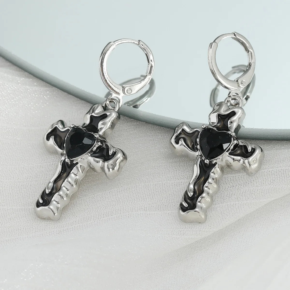 Silver star, opal heart hoop earrings for women, cute Y2K punk daily wear jewelry