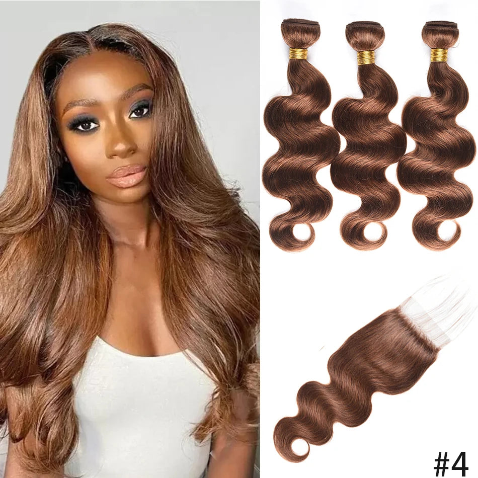 Red body wave Brazilian human hair bundles with closure, 10A grade, HSF Marketplace