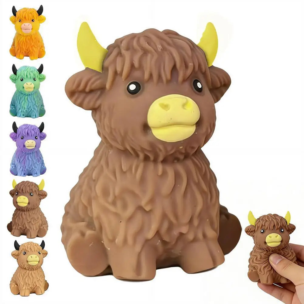 Glitter Highland Cow Squishy Toy Stress Relief Toy Anxiety Relief Fidget Toy Sensory Toy for ADHD Squeezing Stress Relief Gift