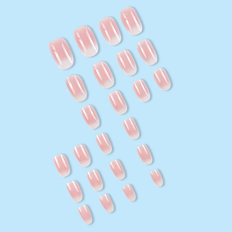 24-piece oval short pink ombre press-on false nails by HSF Marketplace for women and girls