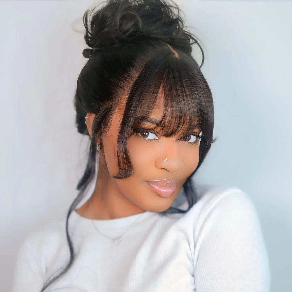 UNice Fluffy Loose Wave Human Hair Wig With Wispy Bangs Bye-Bye Slip 7x5 & 13x4 Lace Glueless Wig Ready To Wear Pre Cut Pre Plucked Pre Bleached