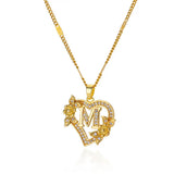 Gold heart initial letter necklace for women with stainless steel chain featuring A-Z alphabet pendant, birthday jewelry gift