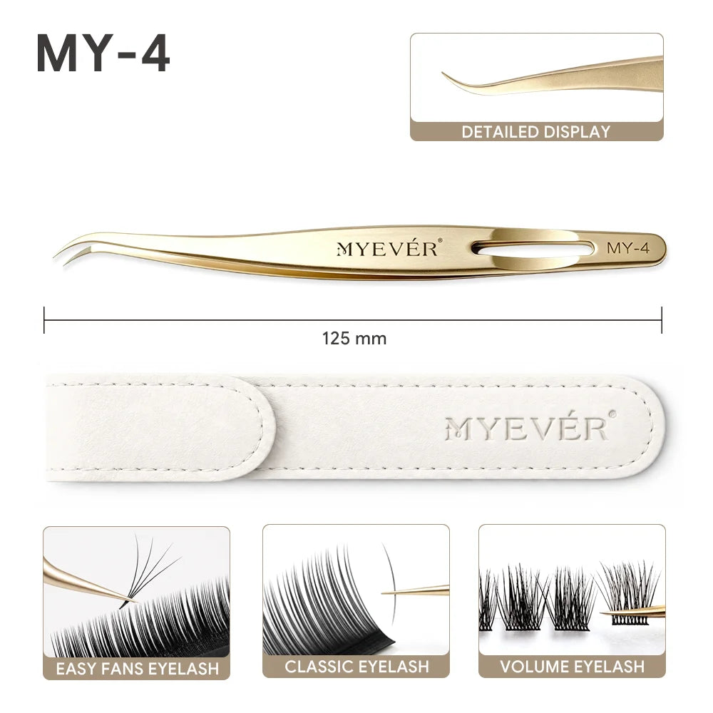 MYEVER Anti-Slip Eyelash Extension Tweezers Steel High-Density Fiber Tip Eyelash & Eyebrow Professional Precision Makeup Tools