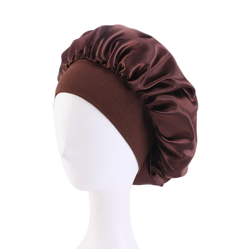 Satin wide brim nightcap with elastic band for comfortable sleep, HSF Marketplace hair styling tool
