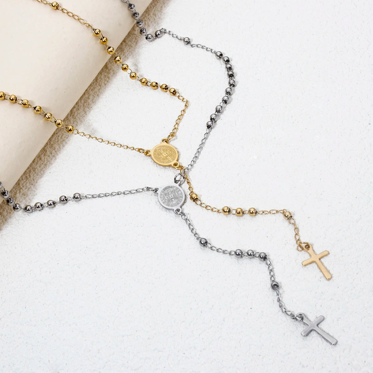 Stainless steel prayer beads rosary necklace for women by HSF Marketplace