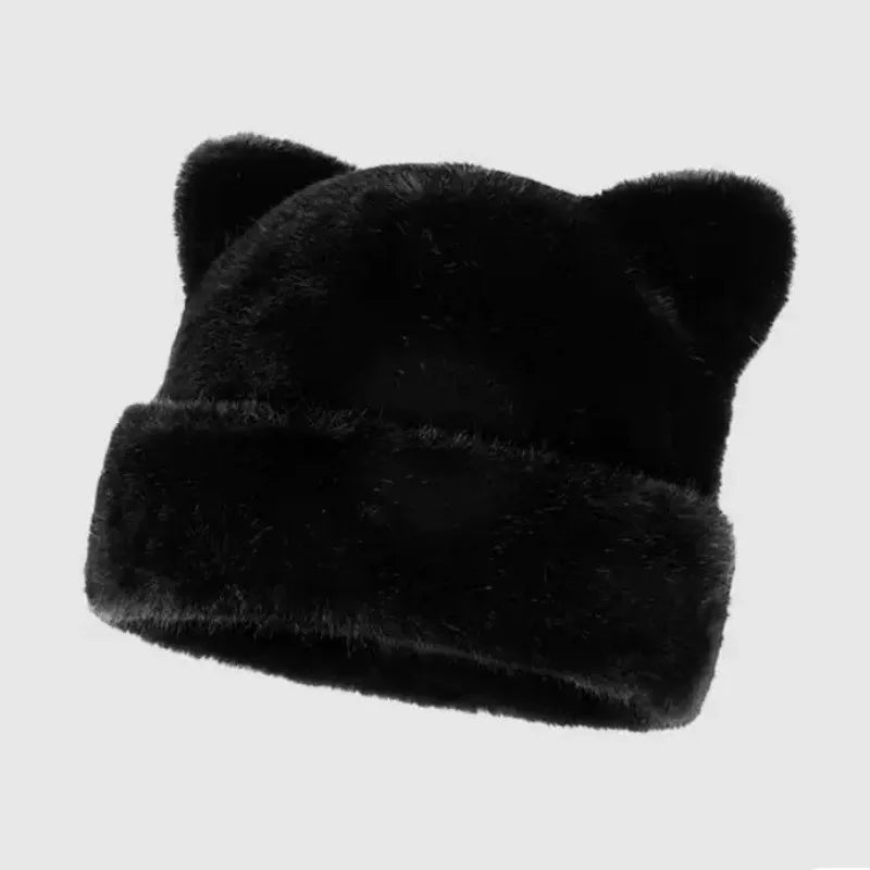 Women's leopard print plush teddy bear hooded beanie hat, thick and warm HSF Marketplace winter accessory