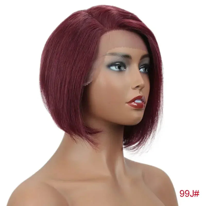 Straight bob human hair wig with lace front, short Rebecca style, Brazilian human hair, natural look, by HSF Marketplace.