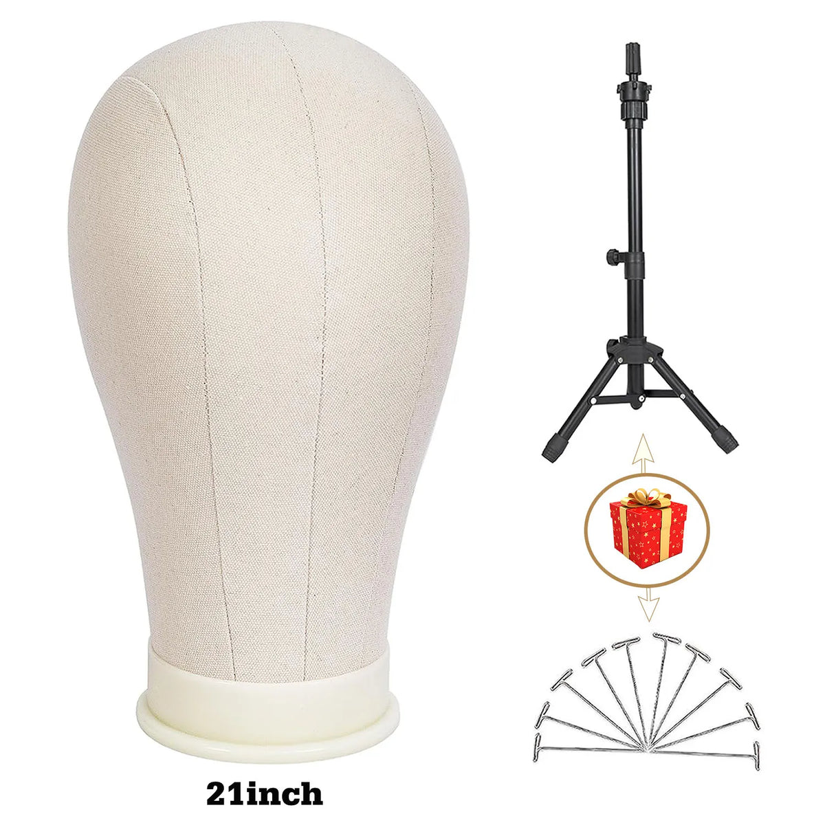21inch 23inch Wig Head Mannequin Head with Wig Stand, Manikin Canvas Head for Wigs Making Display with Pins