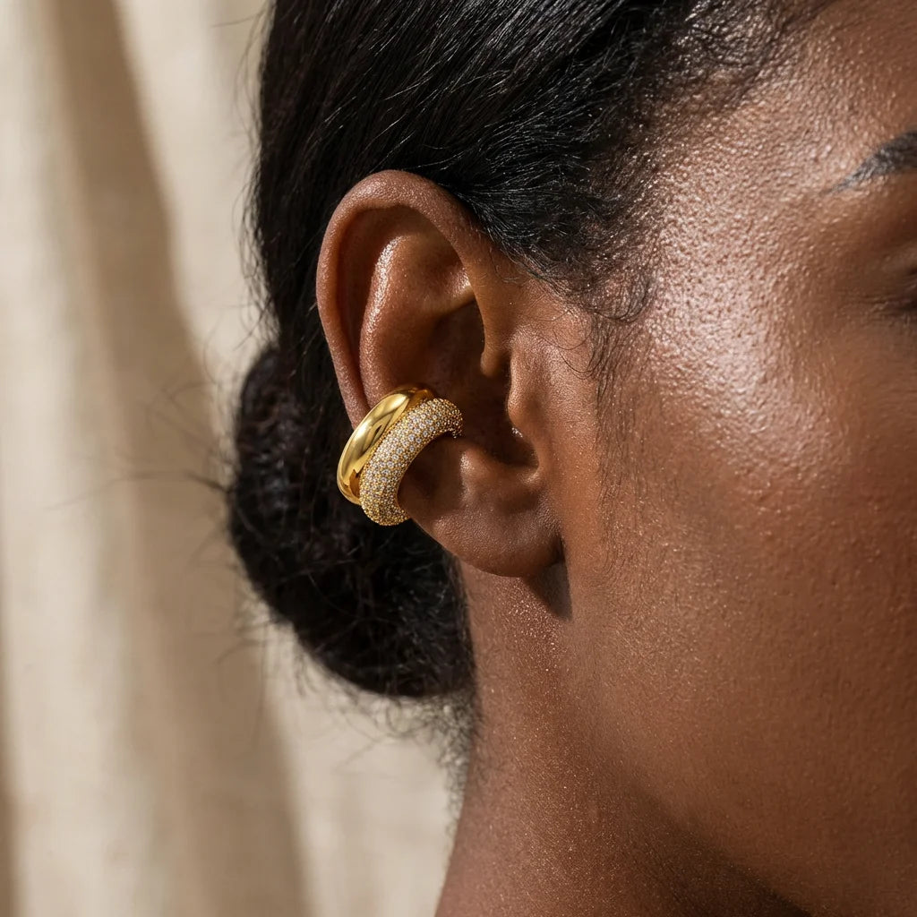 1Pc Minimalist Paved Zircon Double Layer Clip Earrings No Piercing Cartilage Ear Cuff Gold Plated Party Fashion Jewelry Gift