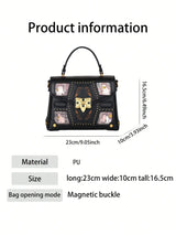 Luxury cat pattern crossbody bag for women by HSF Marketplace, black handbag with adjustable strap