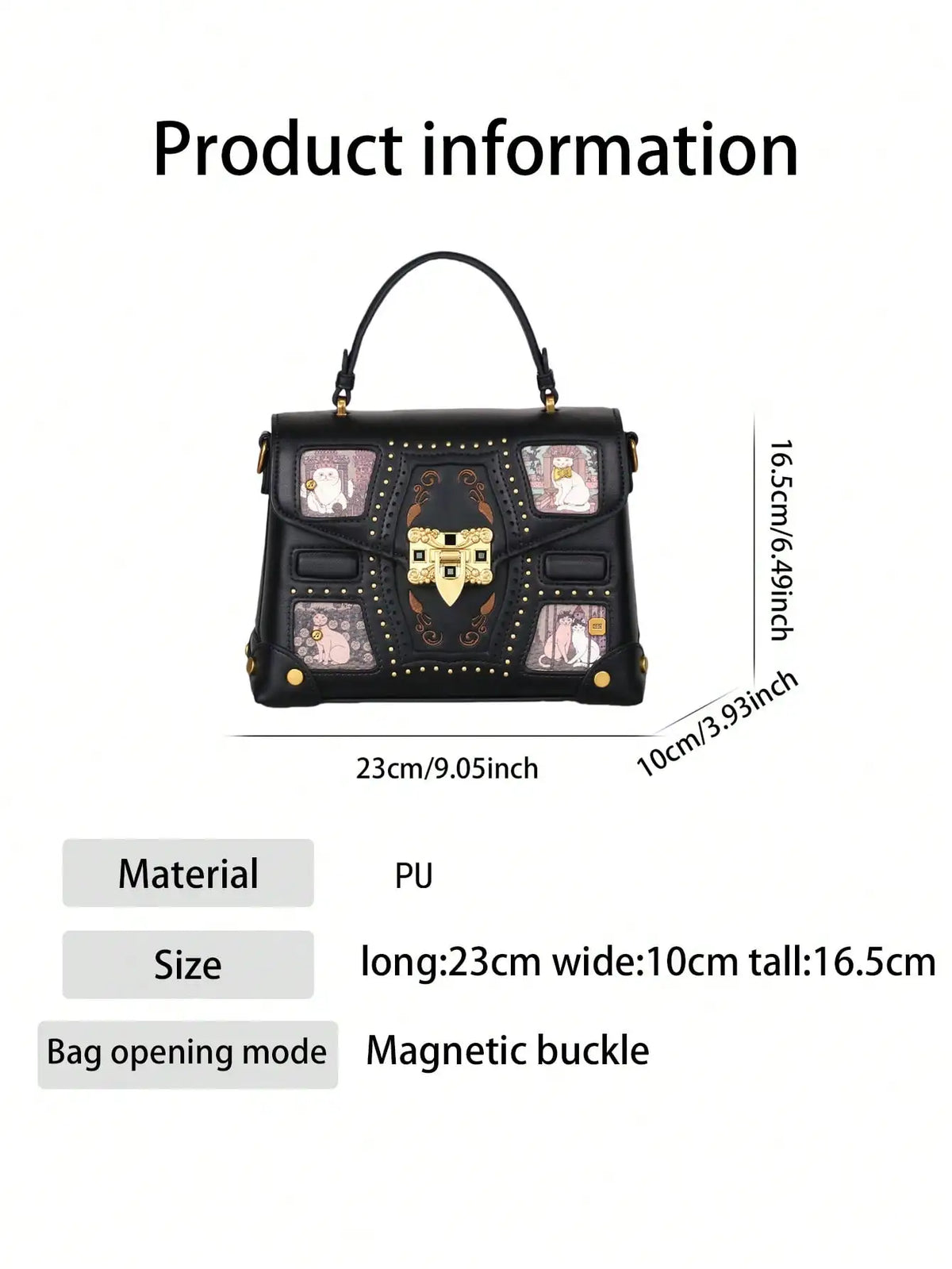 Luxury cat pattern crossbody bag for women by HSF Marketplace, black handbag with adjustable strap