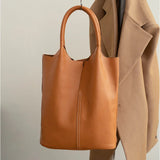 Genuine cowhide leather tote bag for women, luxury commuter style handbag in a structured design