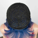 Royal blue Brazilian straight human hair wig with bangs, full machine-made, glueless, 100% Remy human hair for women.