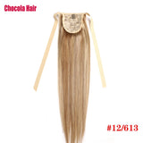 Chocola 16–18 inch Brazilian Remy human hair ribbon ponytail clip-in, 60g, straight style