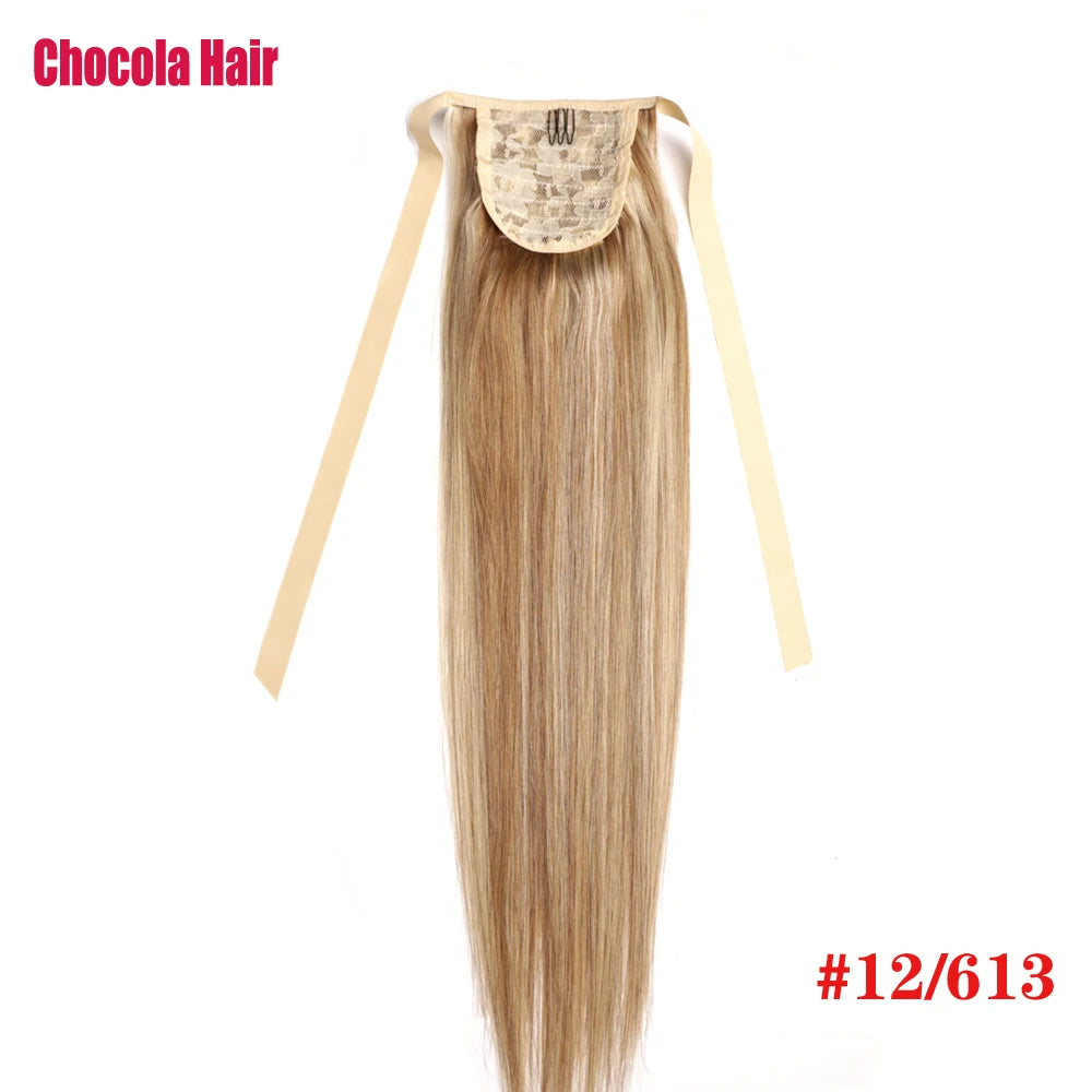 Chocola 16–18 inch Brazilian Remy human hair ribbon ponytail clip-in, 60g, straight style