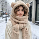Winter bear ear hat, scarf and gloves set for women by HSF Marketplace, plush warm winter accessories
