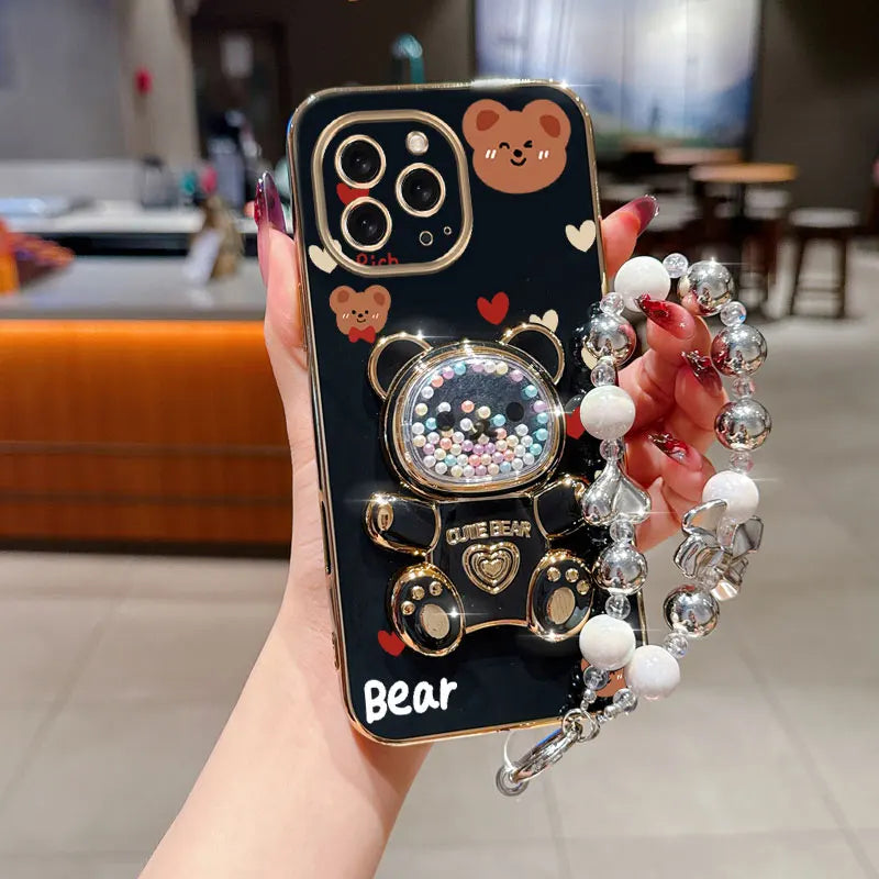 Pearl strap Love Bear phone holder case for iPhone, HSF Marketplace phone case