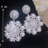 Korean oversized pearl drop earrings with rhinestone flower accents for women by HSF Marketplace