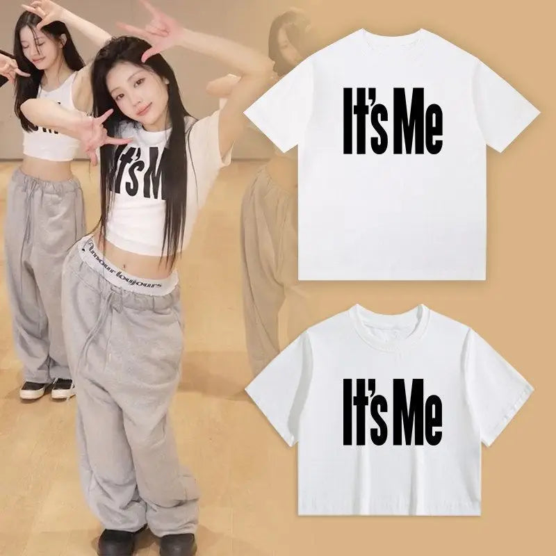 Kpop inspired print crop T-shirt for women, casual cotton K-culture tee by HSF Marketplace