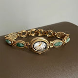 New Colored Gemstones Ladies Watch Elegant Luxury Quartz Watch Gift Oval Wristwatch