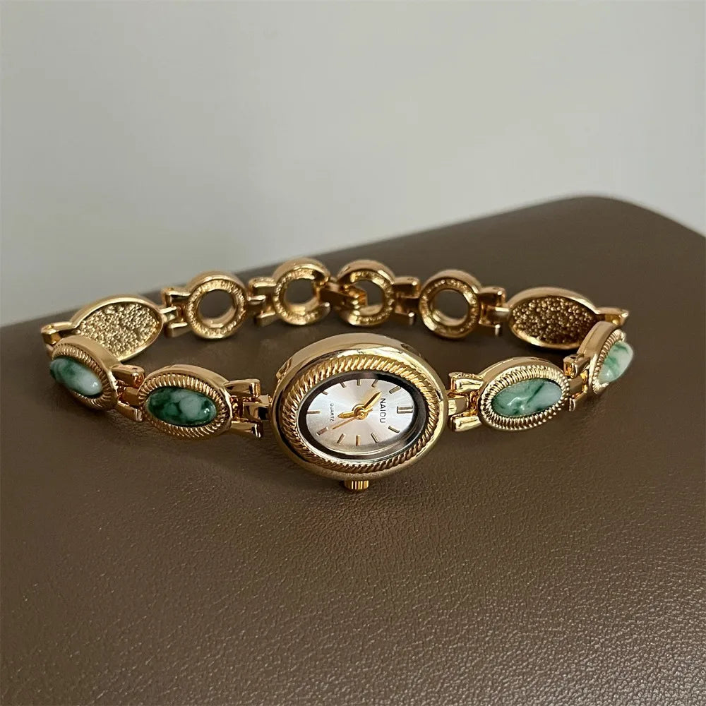 New Colored Gemstones Ladies Watch Elegant Luxury Quartz Watch Gift Oval Wristwatch