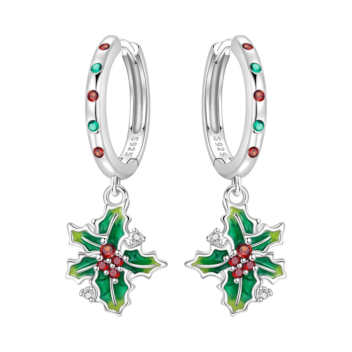 925 sterling silver Christmas dangle earrings for women by HSF, featuring festive holiday charms