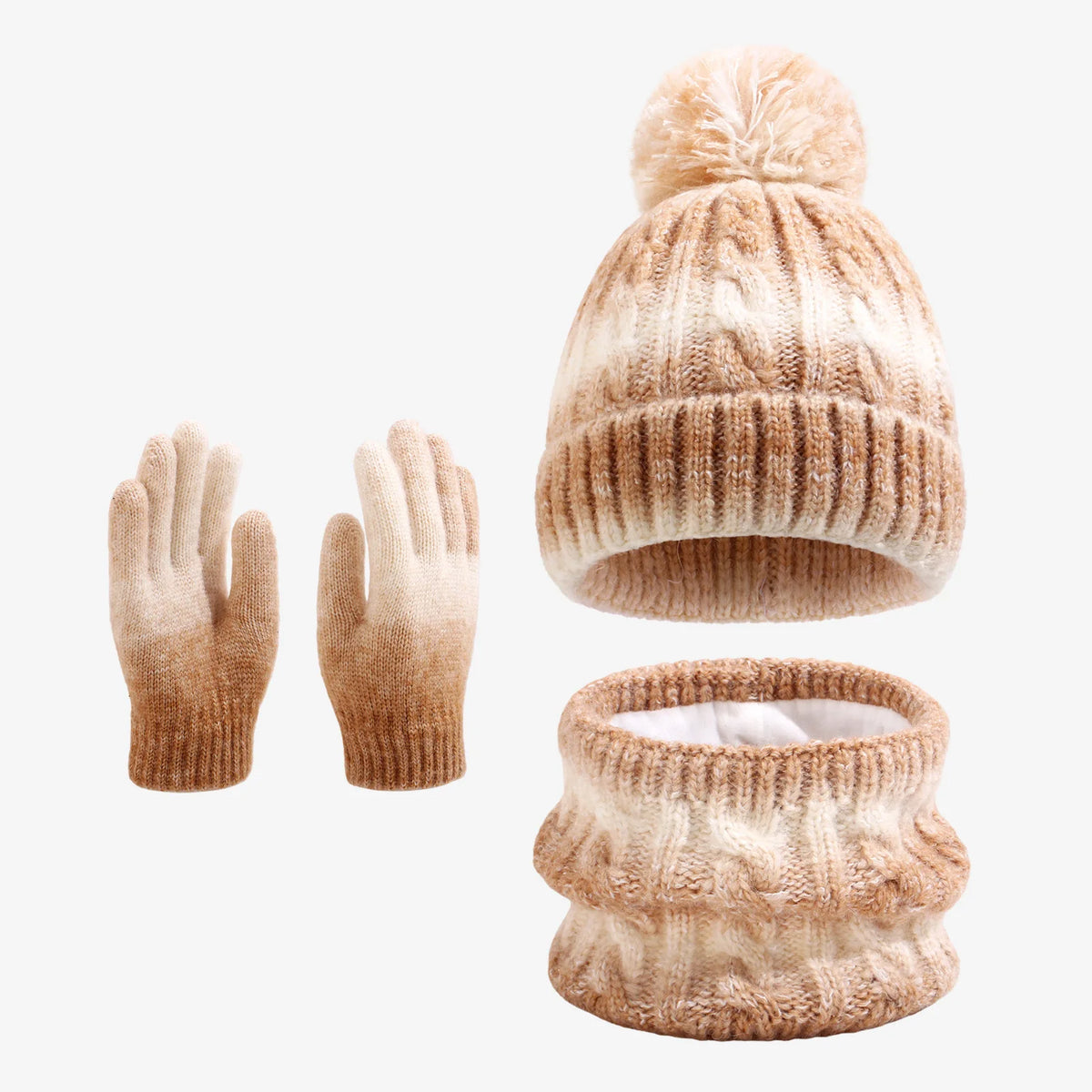 Solid color fleece children's hat, scarf and gloves set by HSF Marketplace for winter wear