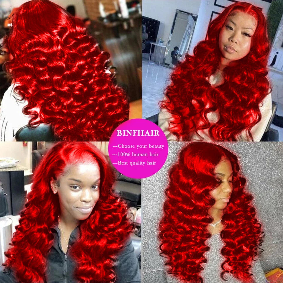 Real Pictures Hot Red Loose Deep Wave Bundles with HD Closure &Frontal Wholesale 10-30 Inch Raw Human Hair Bundles With Closure
