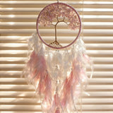 1 Pc Crystal Tree of Life Dreamcatcher, Purple Amethyst & Blue White Feather Wall Hanging, Bohemian Home Decoration for Wedding