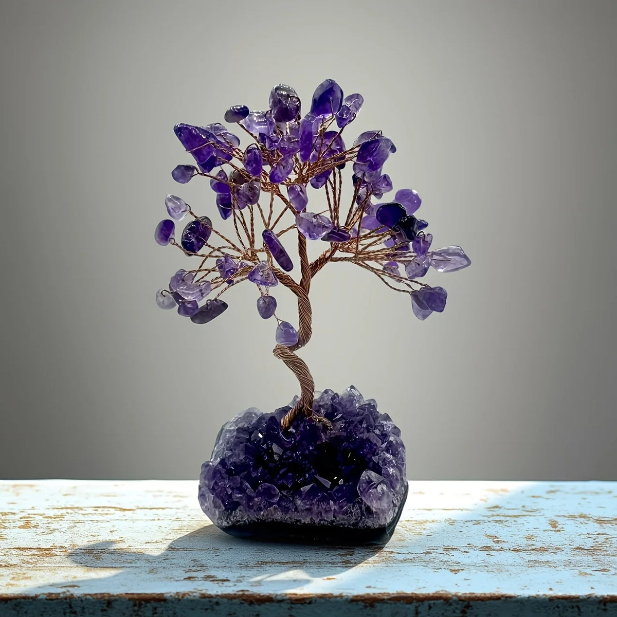 Random natural amethyst cluster tree handmade crystal sculpture, suitable for desktop decoration, office ornaments, unique gifts