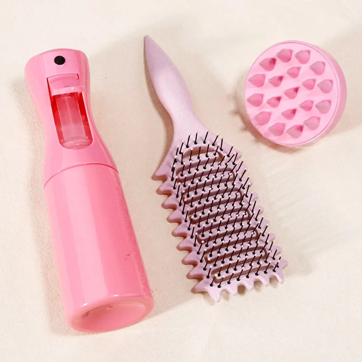 3pcs curl styling tool set - curl styling hair brush, hair spray bottle, scalp massage shampoo, special for real hair wigs