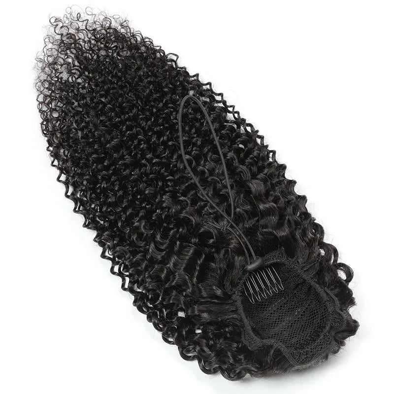 HSF Marketplace kinky curly Brazilian virgin Remy human hair drawstring clip-in ponytail extension
