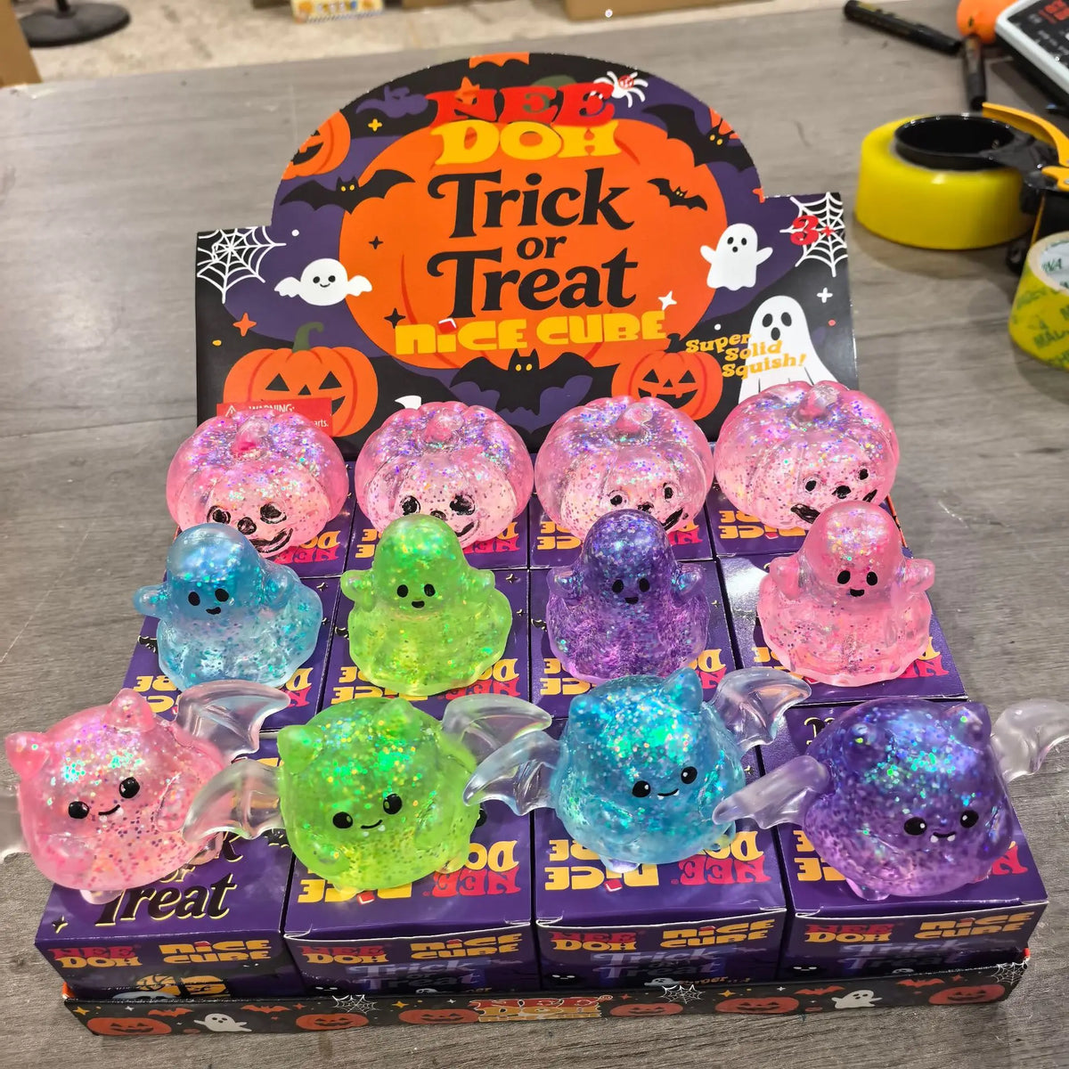 Sparkling Halloween glitter luminous Maltose squishy toy from HSF Marketplace, a sensory stress relief squeeze ball for Halloween parties.
